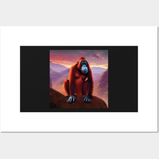 Orangutan on a mountain side Posters and Art